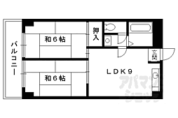 京都市営烏丸線 北大路駅 徒歩27分の賃貸マンション 3階2LDKの間取り