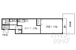 ウィルパーク御所西 1階1LDKの間取り