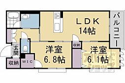 JR山陰本線 円町駅 徒歩8分の賃貸マンション 2階2LDKの間取り