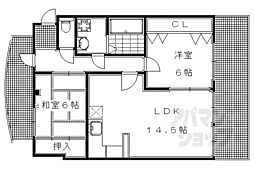 京都市営烏丸線 松ヶ崎駅 徒歩4分の賃貸マンション 3階2LDKの間取り