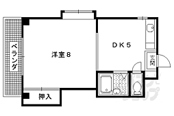 京都市営烏丸線 北大路駅 徒歩20分の賃貸マンション 3階1DKの間取り