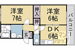 JR山陰本線 二条駅 徒歩7分の賃貸マンション 2階2DKの間取り