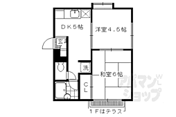 叡山電鉄鞍馬線 八幡前駅 徒歩5分の賃貸アパート 2階2DKの間取り