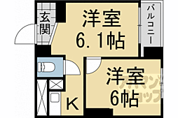 JR山陰本線 円町駅 徒歩5分の賃貸マンション 6階2Kの間取り