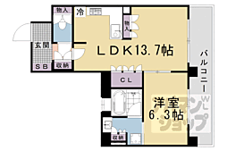 リーガル京都西陣II 6階1LDKの間取り