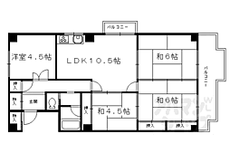 メガロコープ西陣1号棟 3DKの間取図画像