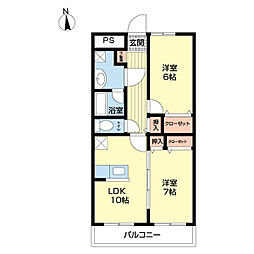 ソフィア 3階2LDKの間取り