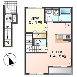 アイルトンハウス 2階1LDKの間取り