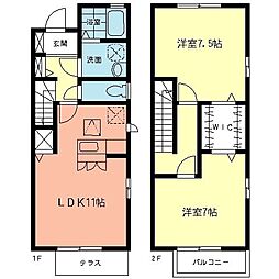 ローズテラスＢ 1階2LDKの間取り