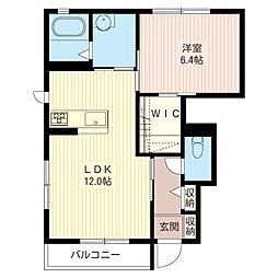 シャーメゾンピスタB 1LDKの間取図画像