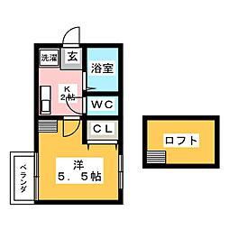 プースヴェール 1Kの間取図画像