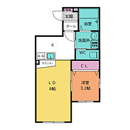 ＧＬＡＭＢ3東味鋺 2階1LDKの間取り