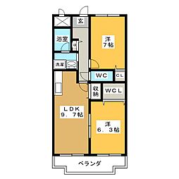 ウィルあじまＢ棟 1階2LDKの間取り