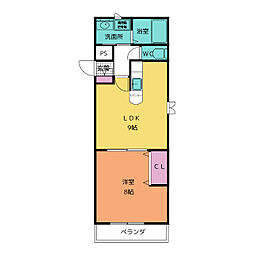 アクア・ファイブ 2階1LDKの間取り