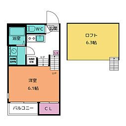 ハーモニーテラス生駒町2 1Kの間取図画像