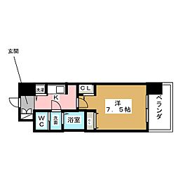 ラドゥセール黒川2 1Kの間取図画像