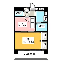 メゾンドゥ城北 1DKの間取図画像
