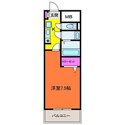 夢ランドワイズテラス笹口 1Kの間取図画像