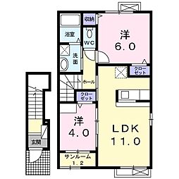 トレフル　H 2階2LDKの間取り
