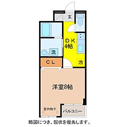 ニアベル花堂 1階1Kの間取り