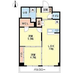セゾン・ド・ロワール 2LDKの間取図画像