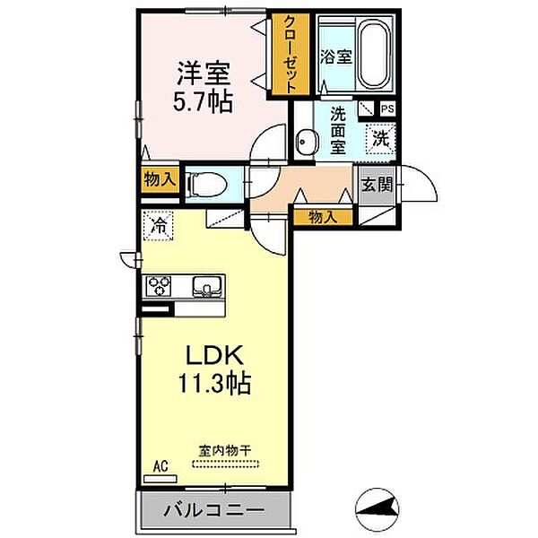LSY　57 ｜山口県下関市関西町(賃貸アパート1LDK・1階・42.93㎡)の写真 その2