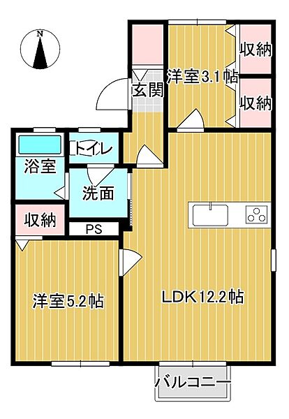 スカイハイツ 205｜山口県下関市川中豊町５丁目(賃貸アパート2LDK・2階・48.13㎡)の写真 その2