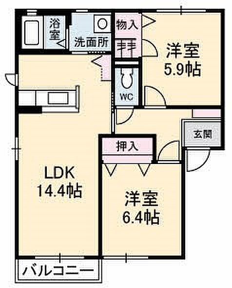 Dias　Tomoda ｜山口県下関市綾羅木本町９丁目(賃貸アパート2LDK・2階・61.07㎡)の写真 その2