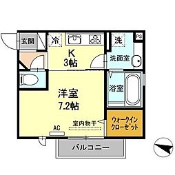アイクレスト下関駅 2階1Kの間取り