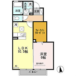 ウェルネス 1階1LDKの間取り
