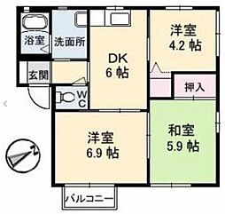 グリーンハイツ三和2 3DKの間取図画像