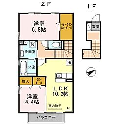 ヴィルセイン椋野B棟 2LDKの間取図画像