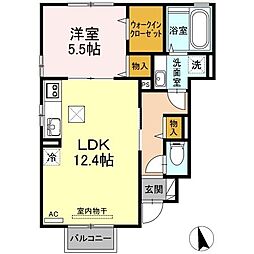 アリエッタ秋根2 1LDKの間取図画像