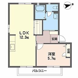 バリュージュ徳田A 1LDKの間取図画像