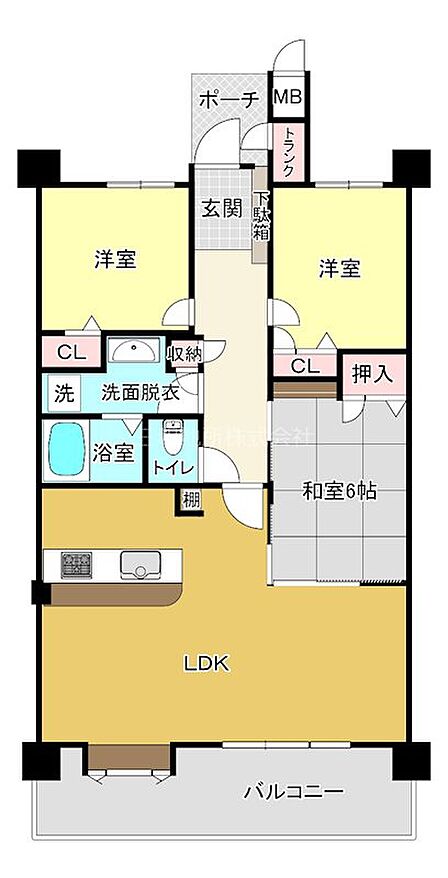 和室のある3LDKプラン。LDKに隣接した和室は開け放てば広々とした空間に。各居室に収納がありすっきり暮らせます。