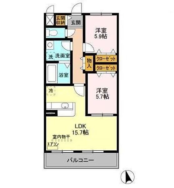 茨城県つくば市学園南2丁目(賃貸マンション2LDK・5階・66.00㎡)の写真 その2