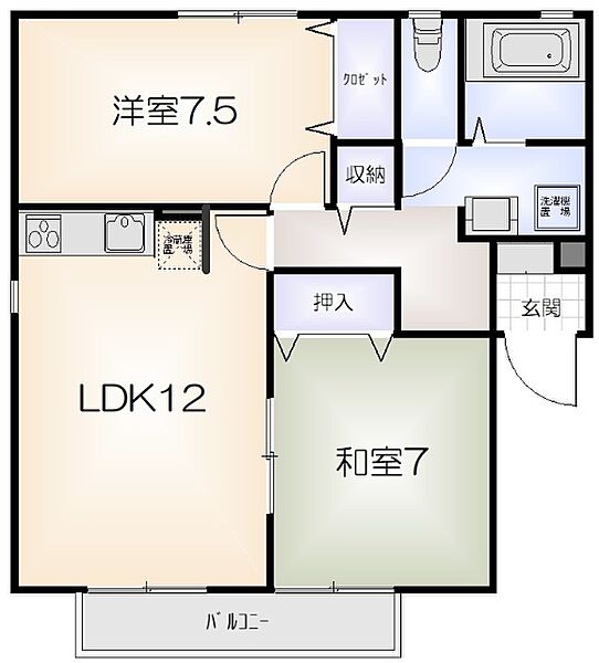 ハイカムール千代ヶ丸　Ａ ｜徳島県徳島市大原町千代ケ丸(賃貸アパート2LDK・2階・62.81㎡)の写真 その2