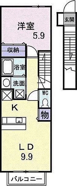 徳島県小松島市中田町字出口(賃貸アパート1LDK・2階・41.98㎡)の写真 その2