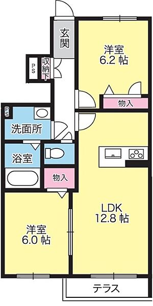 徳島県徳島市北沖洲３丁目(賃貸アパート2LDK・1階・57.29㎡)の写真 その2