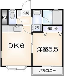 日峰ビル 1DKの間取図画像