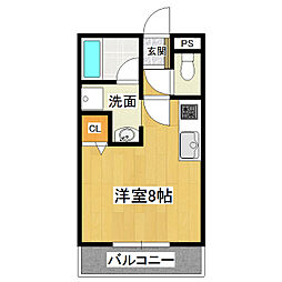 エミーヒルズ 1階ワンルームの間取り