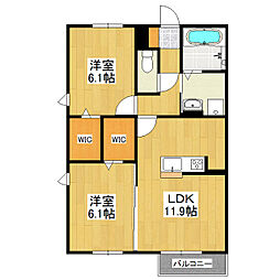 朝日レジデンス学園の森 2階2LDKの間取り