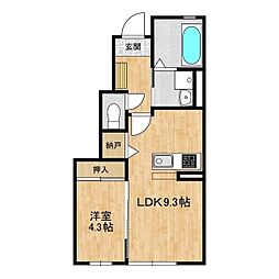 コンフォレア松代 1階1LDKの間取り