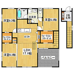 カーザ・サンパティーカルティエアンB 3LDKの間取図画像