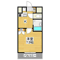 グリーンヒルズやまのい 1Kの間取図画像