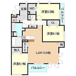 サンパティーエスパース 3LDKの間取図画像