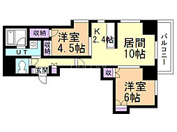 プレジデント豊平 4階2LDKの間取り