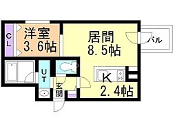 カーディアン本郷通 1LDKの間取図画像