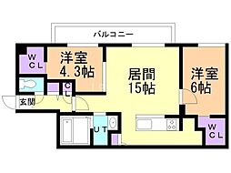 札幌市豊平区豊平一条6丁目マンション 2LDKの間取図画像