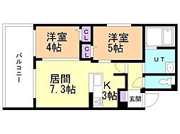 JR函館本線 白石駅 徒歩17分の賃貸マンション 5階2LDKの間取り